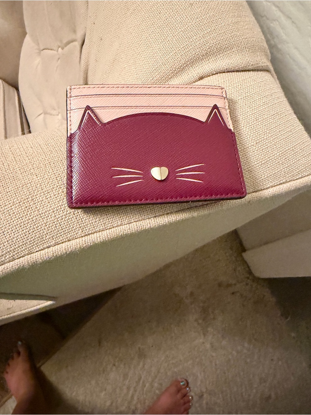 kate spade Pink and Burgundy Cat Card Holder - Picture 2 of 3